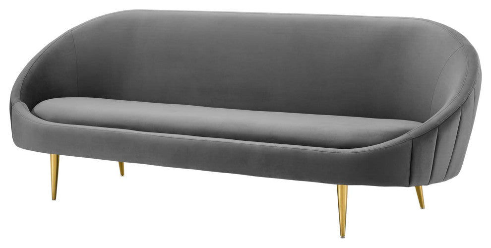 Modern Designer Living Room Lounge Club Lobby Sofa, Velvet Fabric, Grey Gray
