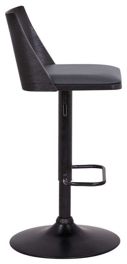 42" Gray And Black Faux Leather Swivel Adjustable Height Bar Chair With Footrest