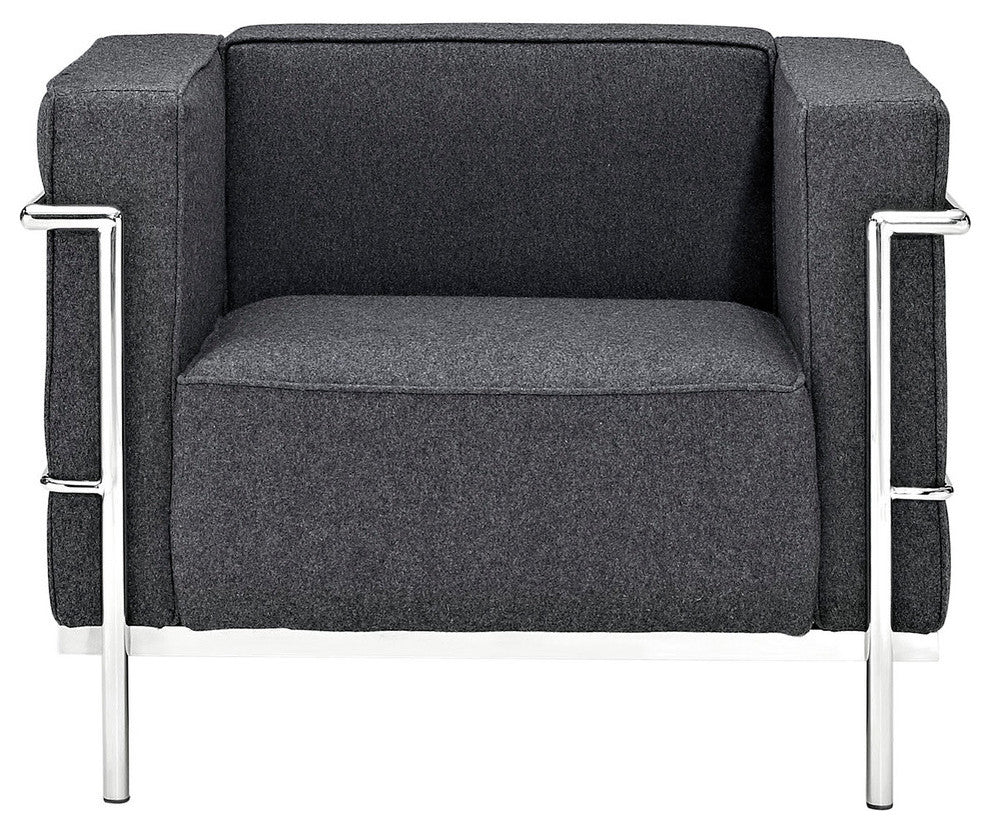 Modern Contemporary Living Room Wool Armchair Dark Gray