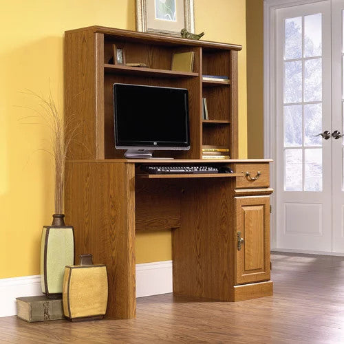 Corner Desk, Metal Frame With Spacious Cabinet & Lift Up Section Top, Wash Gray