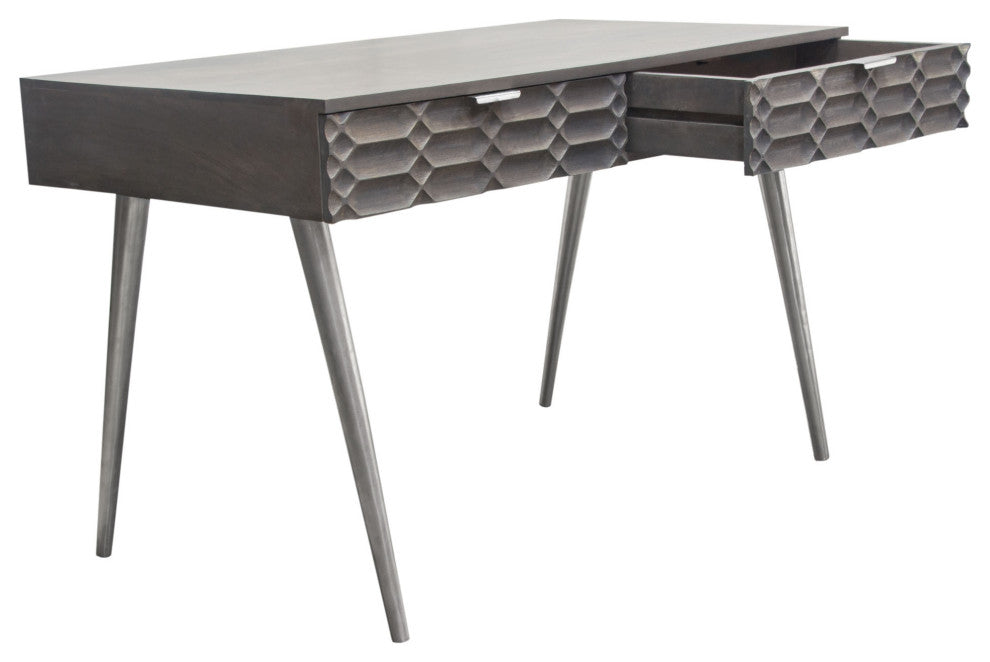 Petra 2-Drawer Writing Desk, Smoke Gray Finish