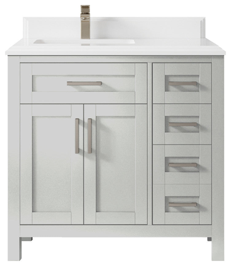 Cambridge 36 Left Offset Bath Vanity in Coventry Gray 1.5" White Quartz