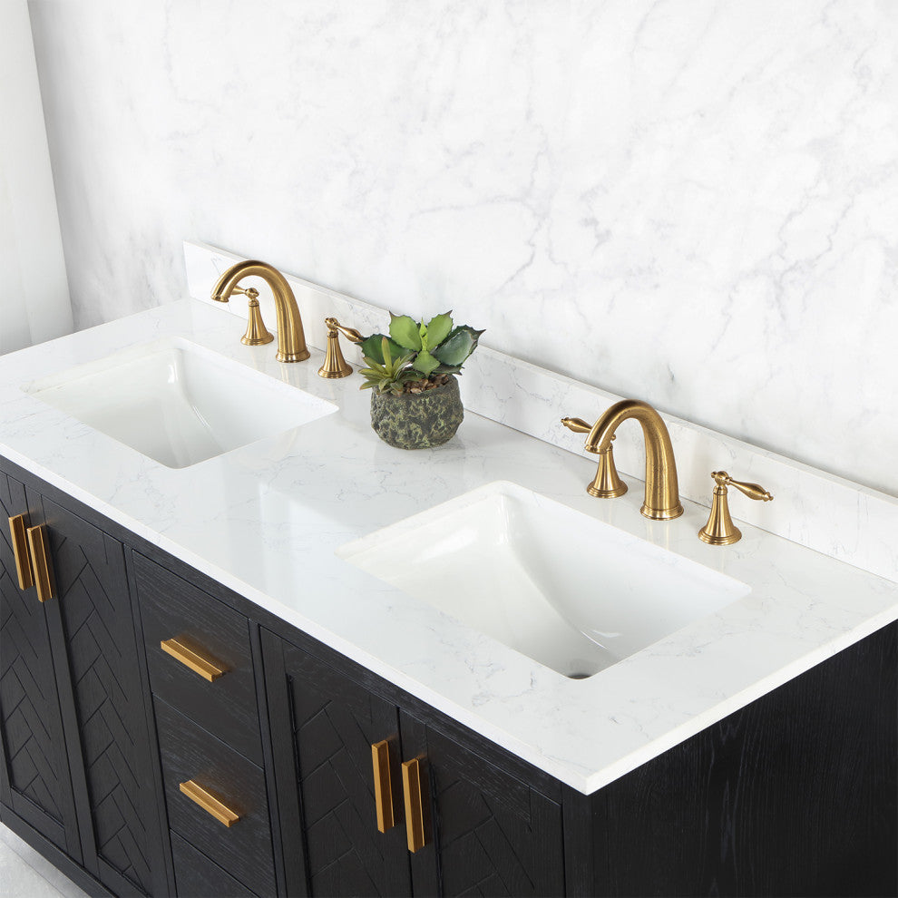 Altair Gazsi Black Oak Bathroom Vanity Set, 60", Without Mirror