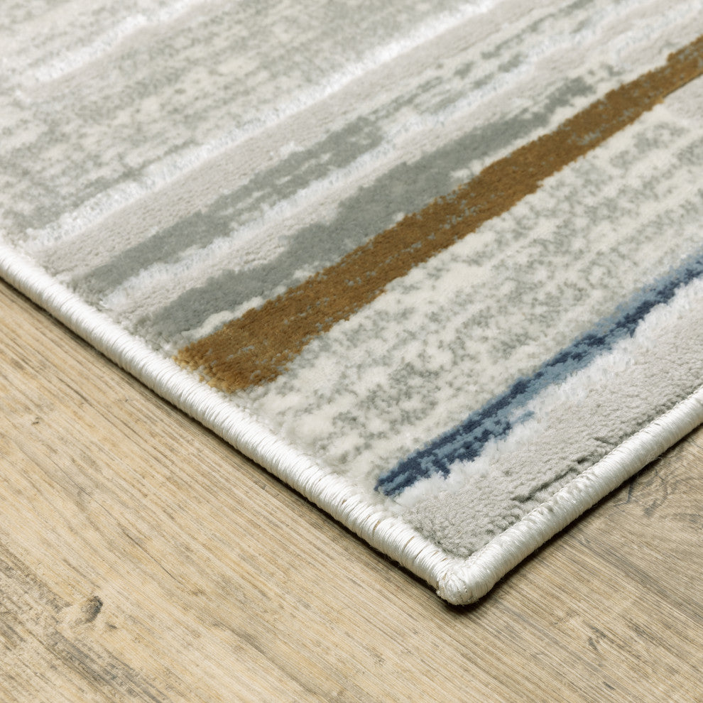 Emery Striped Grey/Blue Indoor Area Rug, 3'3" x 5'
