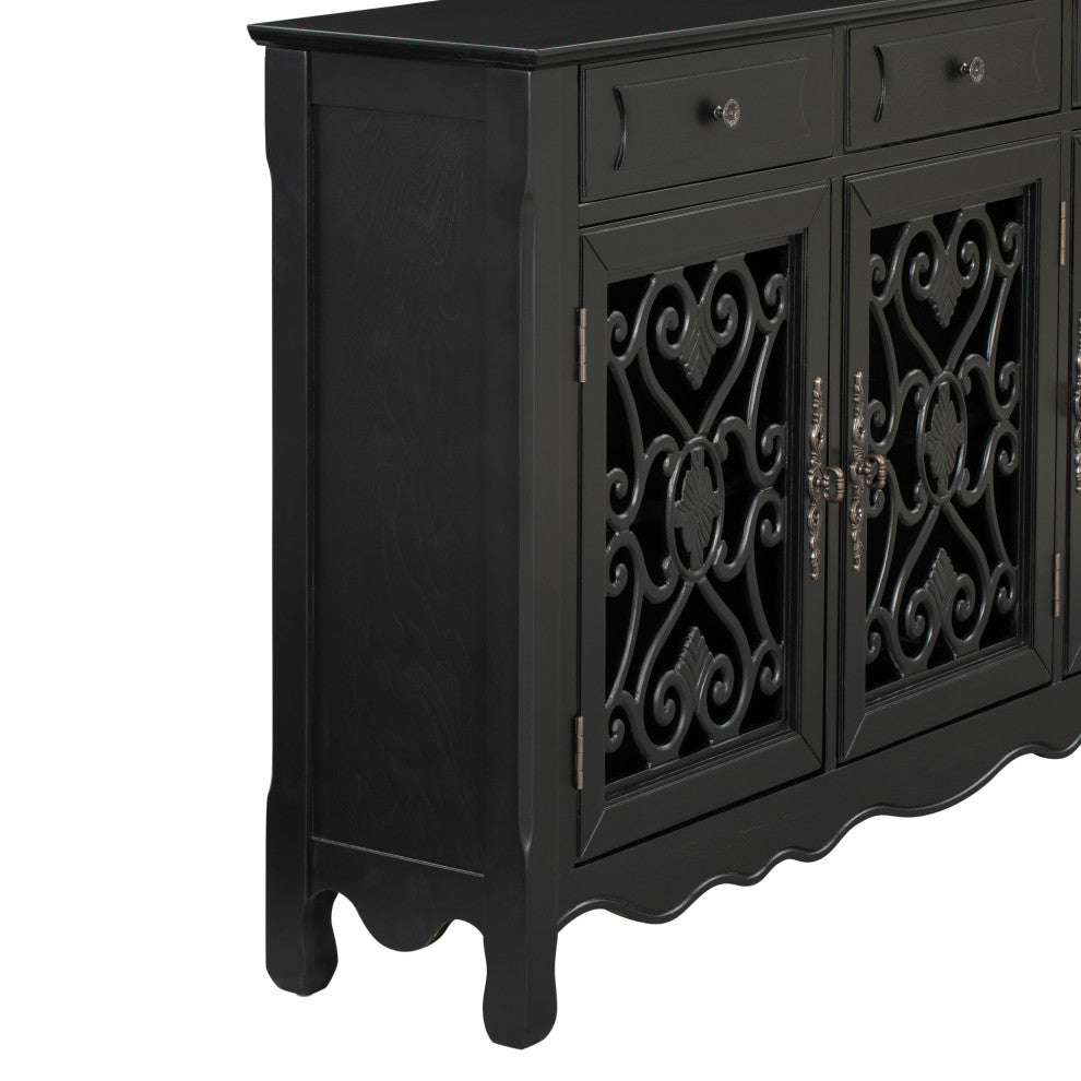 60-inch Wood Sideboard with Adjustable Shelves, Black, 60" X 13"