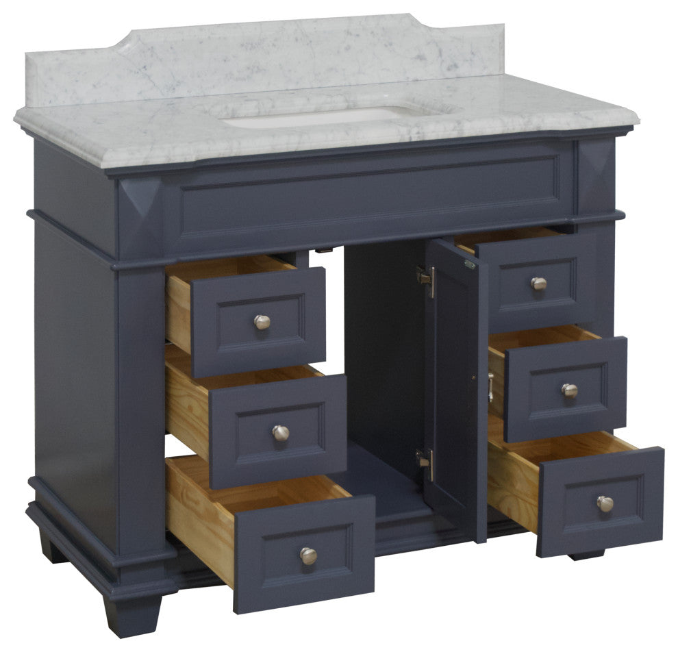 Elizabeth 42" Bathroom Vanity, Marine Gray, Carrara Marble