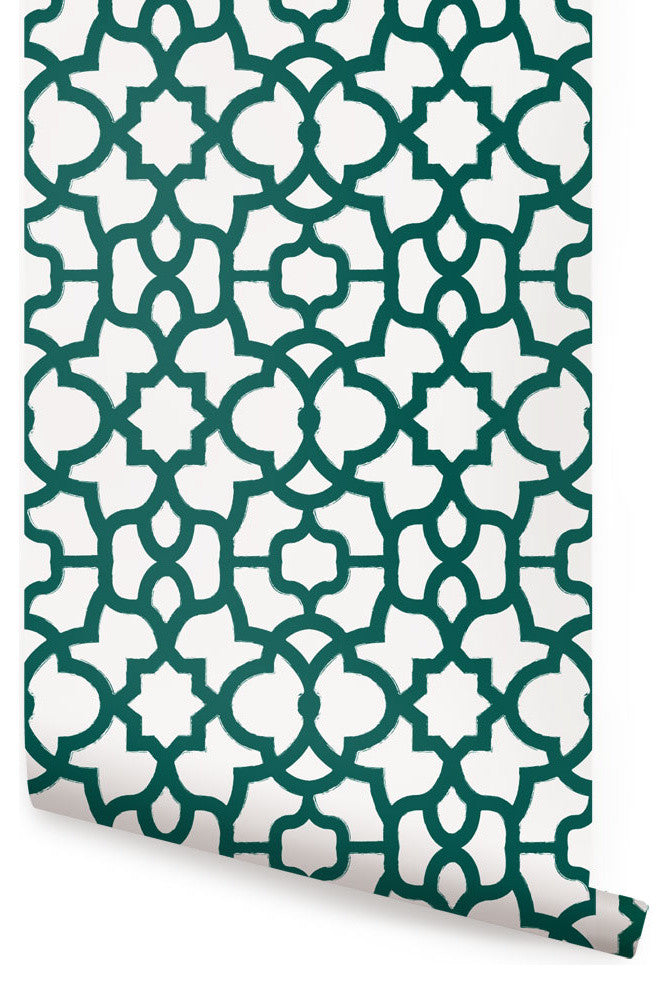 Trellis Peel and Stick Vinyl Wallpaper, Forest Green, 24"w X 60"h