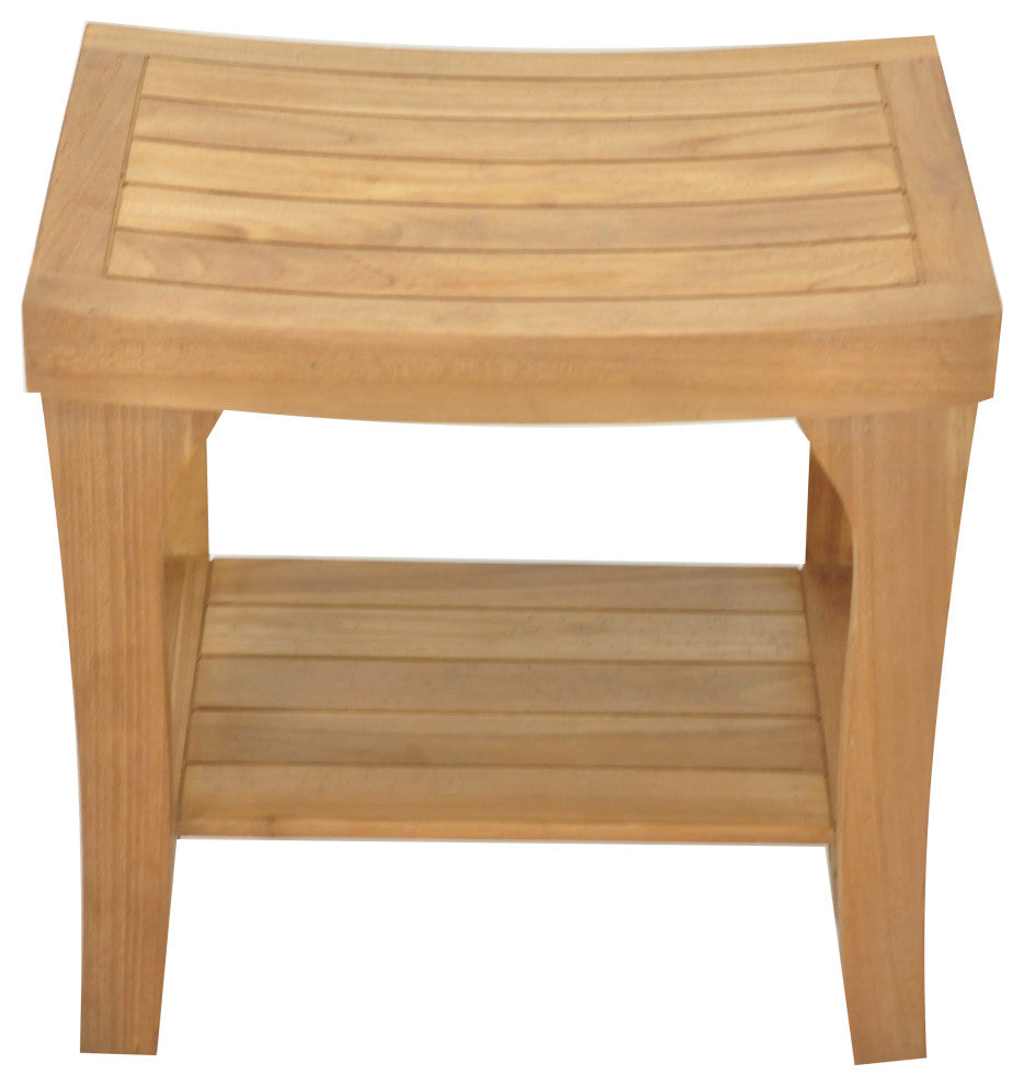 18" Outdoor Teak Patio Brisbane Shower Spa Bench with Bottom Shelf