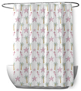 70"Wx73"L Christmas Beach Pattern Shower Curtain, Light Pink