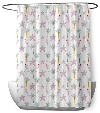 70"Wx73"L Christmas Beach Pattern Shower Curtain, Light Pink