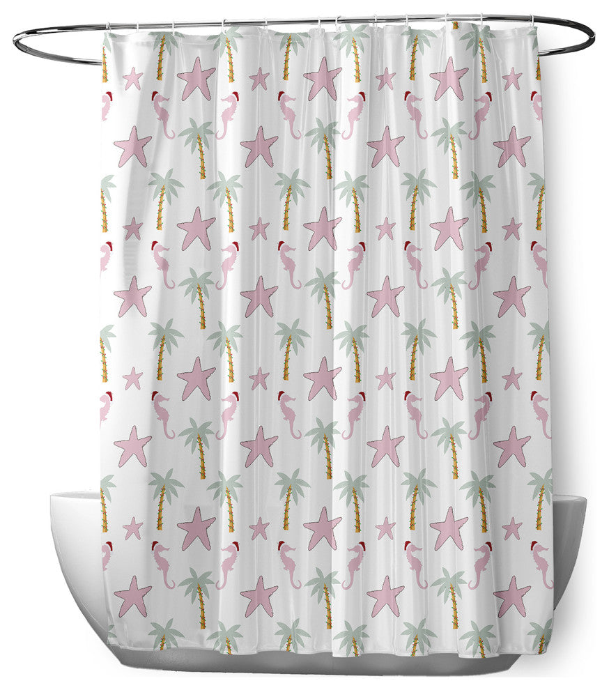 70"Wx73"L Christmas Beach Pattern Shower Curtain, Light Pink