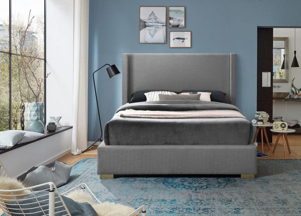 Royce Linen Upholstered Bed, Gray, Full