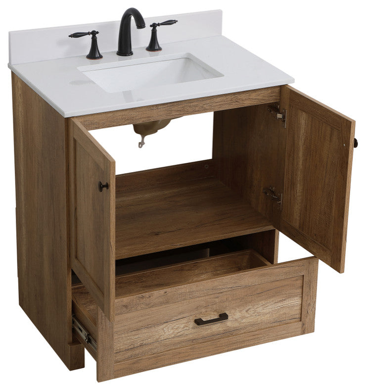Home Living 30" Single Bathroom Vanity, Natural Oak With Backsplash