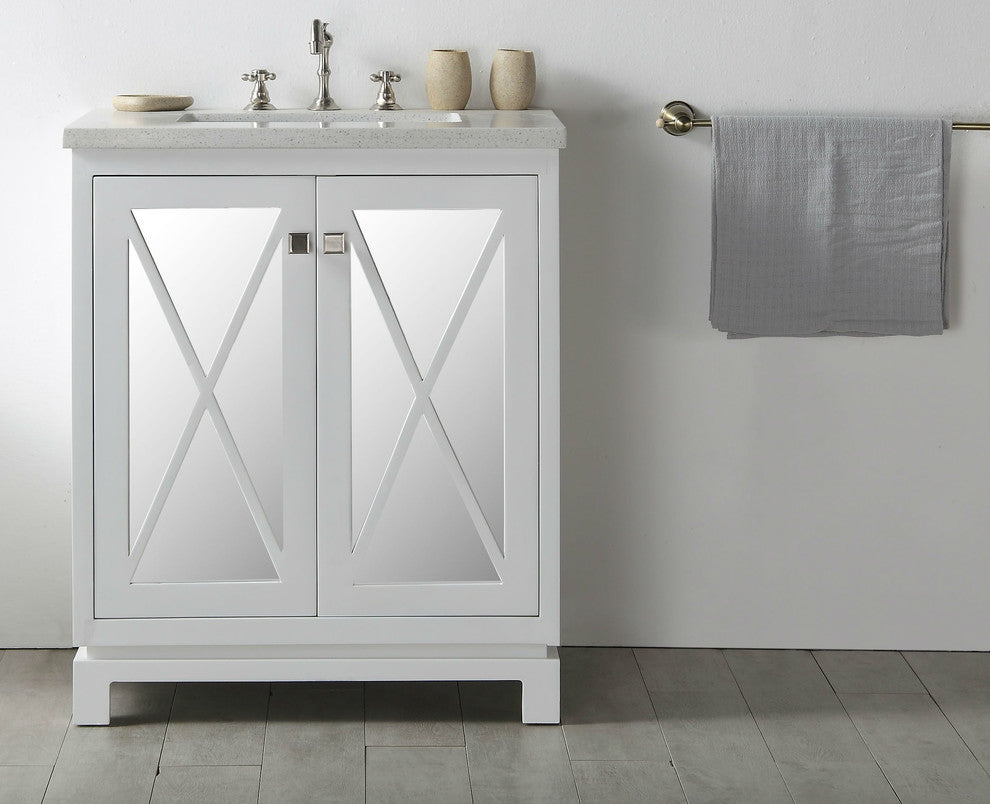30" Wood Sink Vanity With Quartz Top-No Faucet