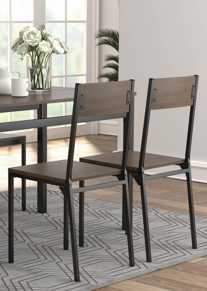 5 Piece Dining Set, Ark Brown And Matte Black