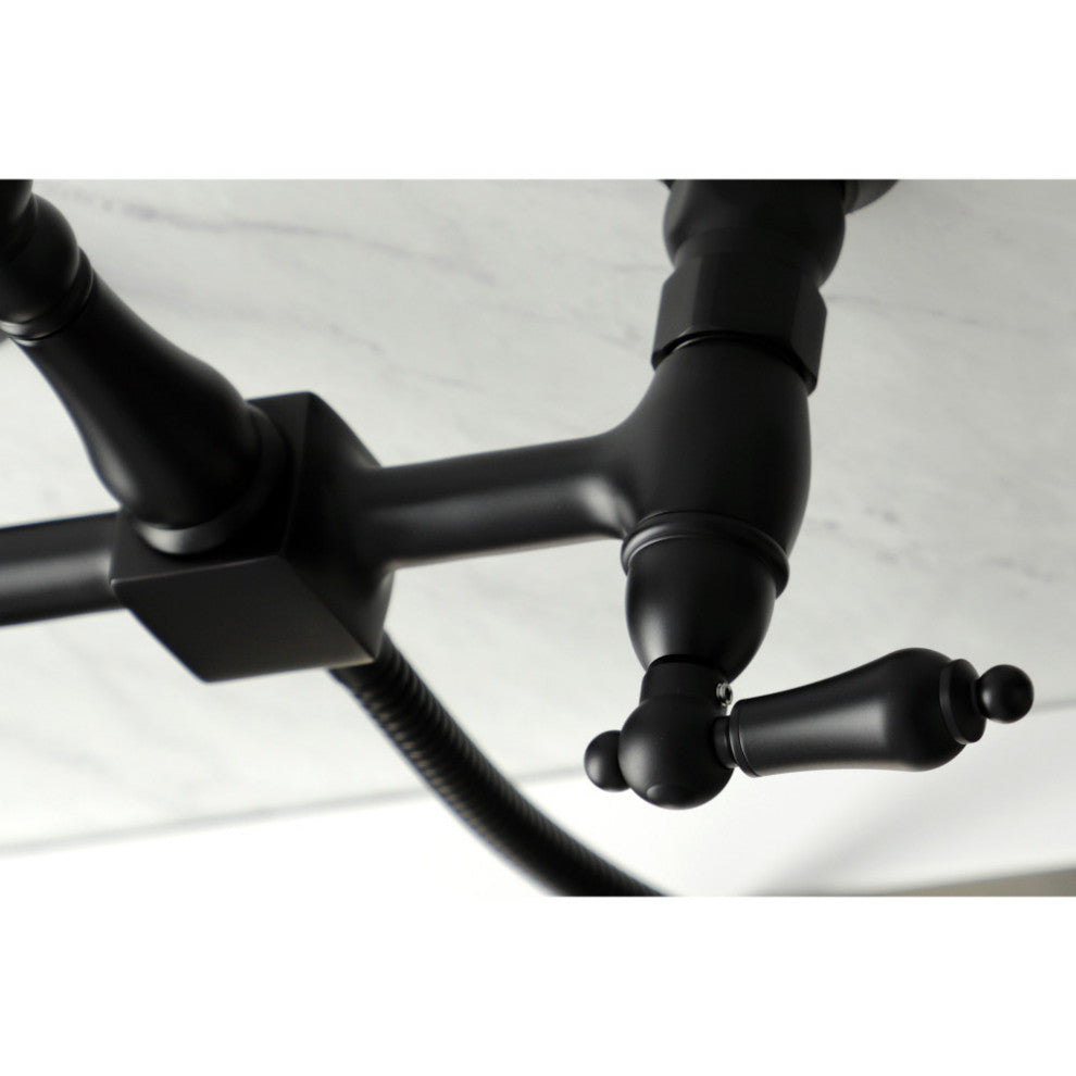 KS126XALBS-P Heritage Wall Mount Bridge Kitchen Faucet with Brass Sprayer, Matte