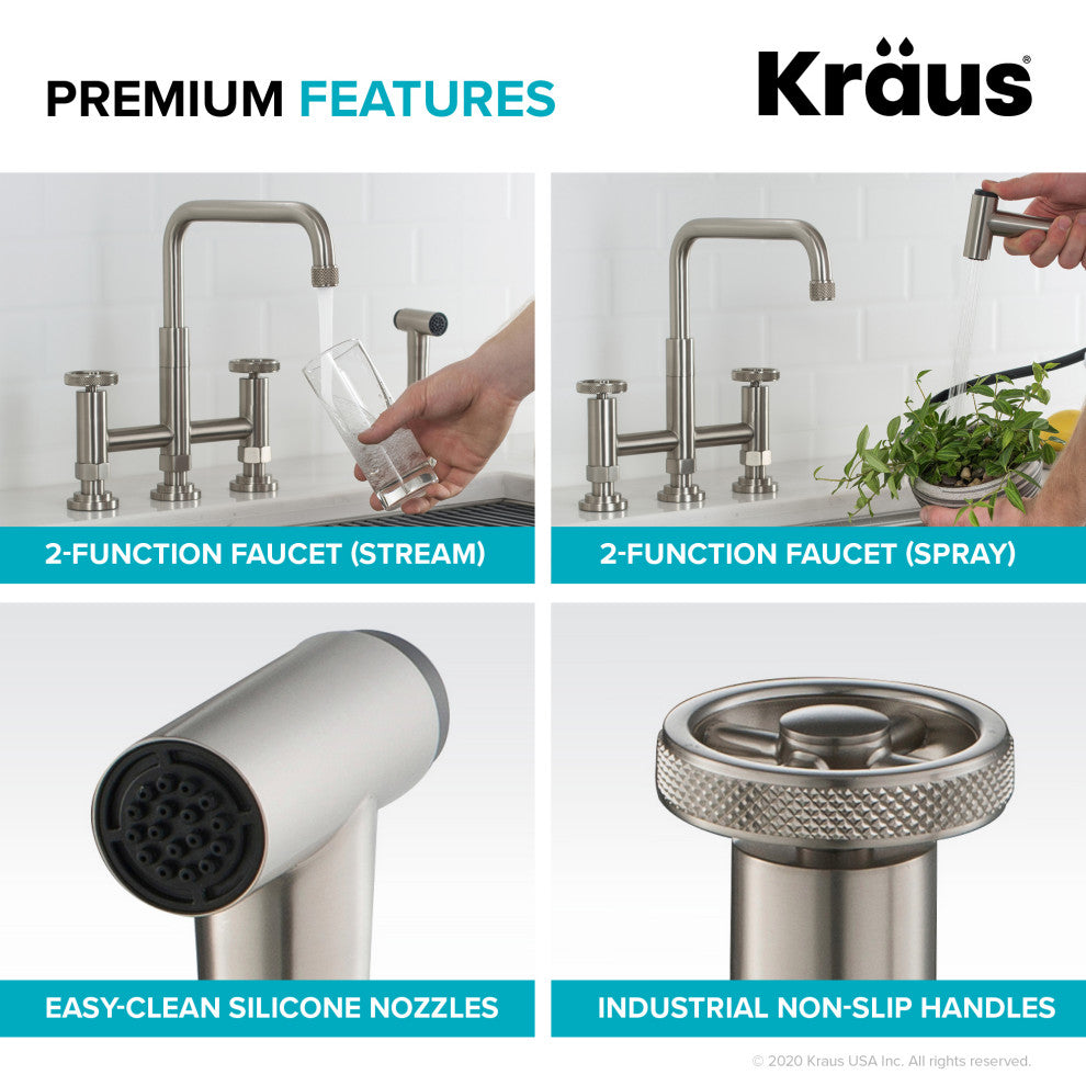 Urbix Bridge Kitchen Faucet, Spot Free Stainless Steel, Water Dispenser Ff-101