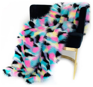 Plutus Multi Exotic Faux Fur Luxury Throw Blanket, 96"x110"