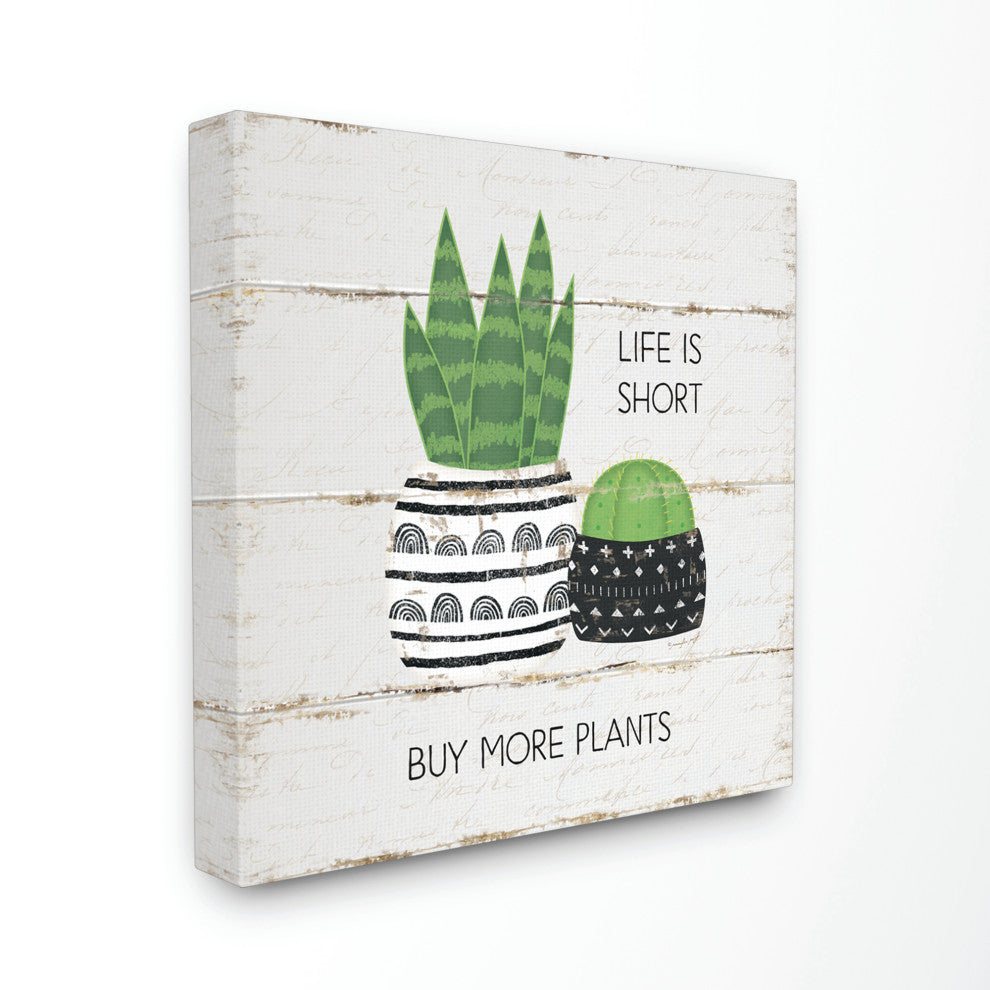 Life Is Short Cacti Succulents Wood Textured Design, 30"x30", Canvas Art