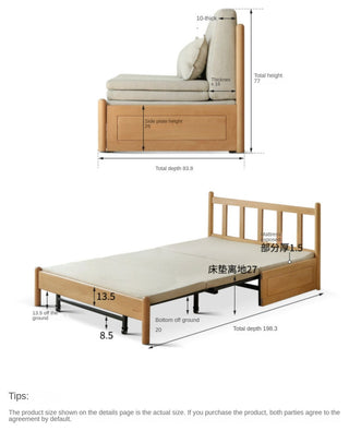 Solid Wood Sofa Bed, Sleeper Sofa, Beech Log 72.8x33-78.1x30.3" Rush Gray