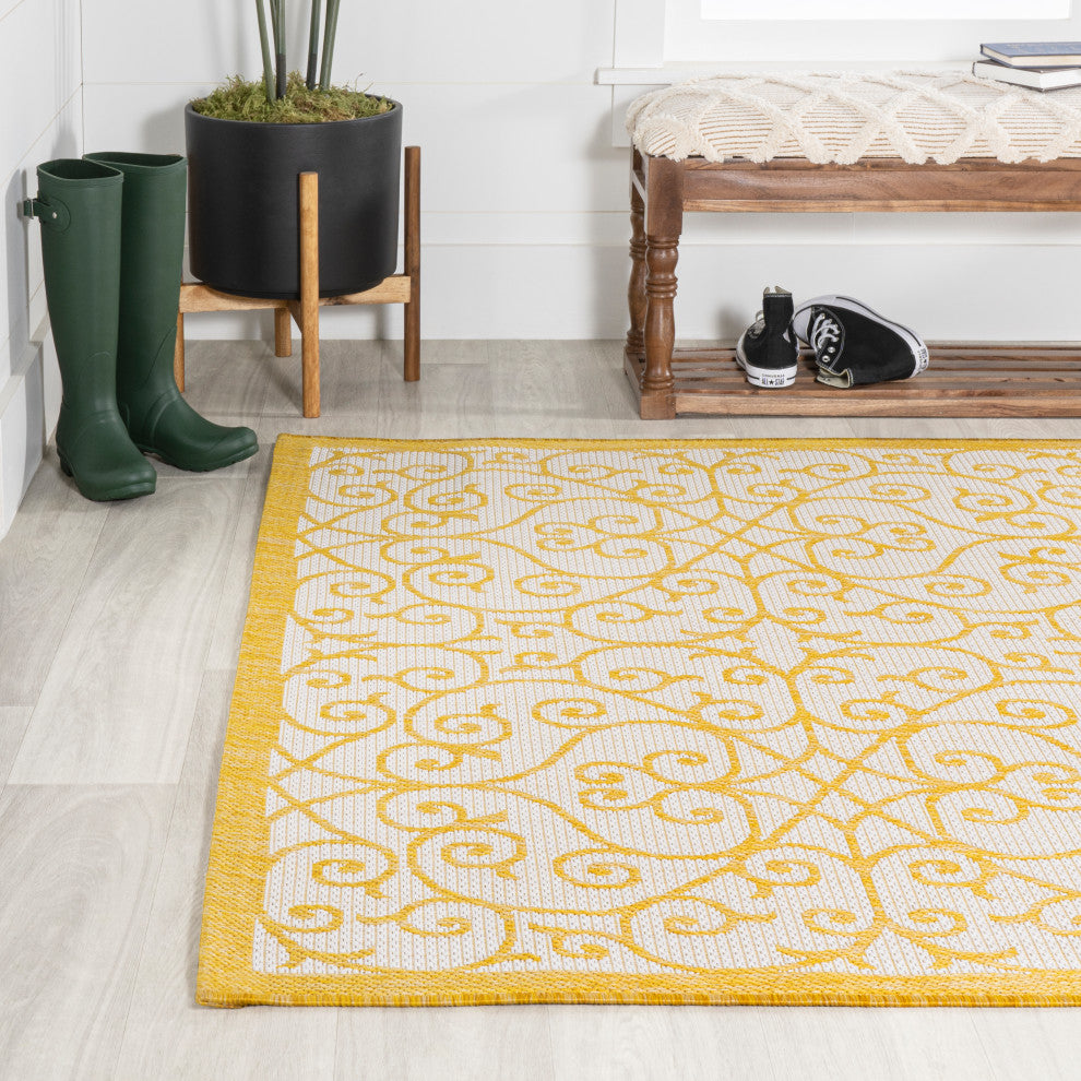 Madrid Vintage Filigree Textured Weave Indoor/Outdoor, Cream/Yellow, 8 X 10