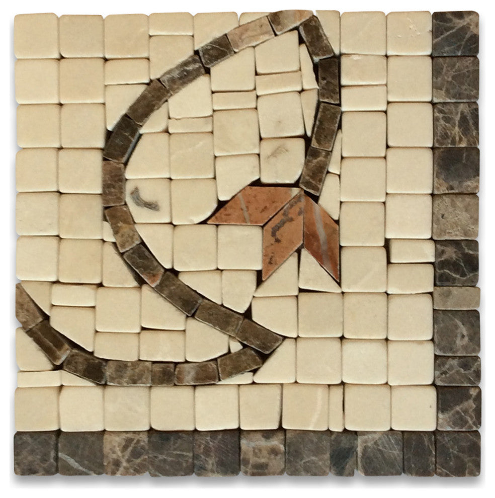 Marble Mosaic Border Decorative Accent Tile Edera Sienna 4x4 Tumbled, 1 piece