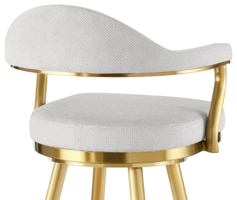 Justin 26" Swivel Counter Stool, Gold Brushed Stainless Steel and Silver Fabric