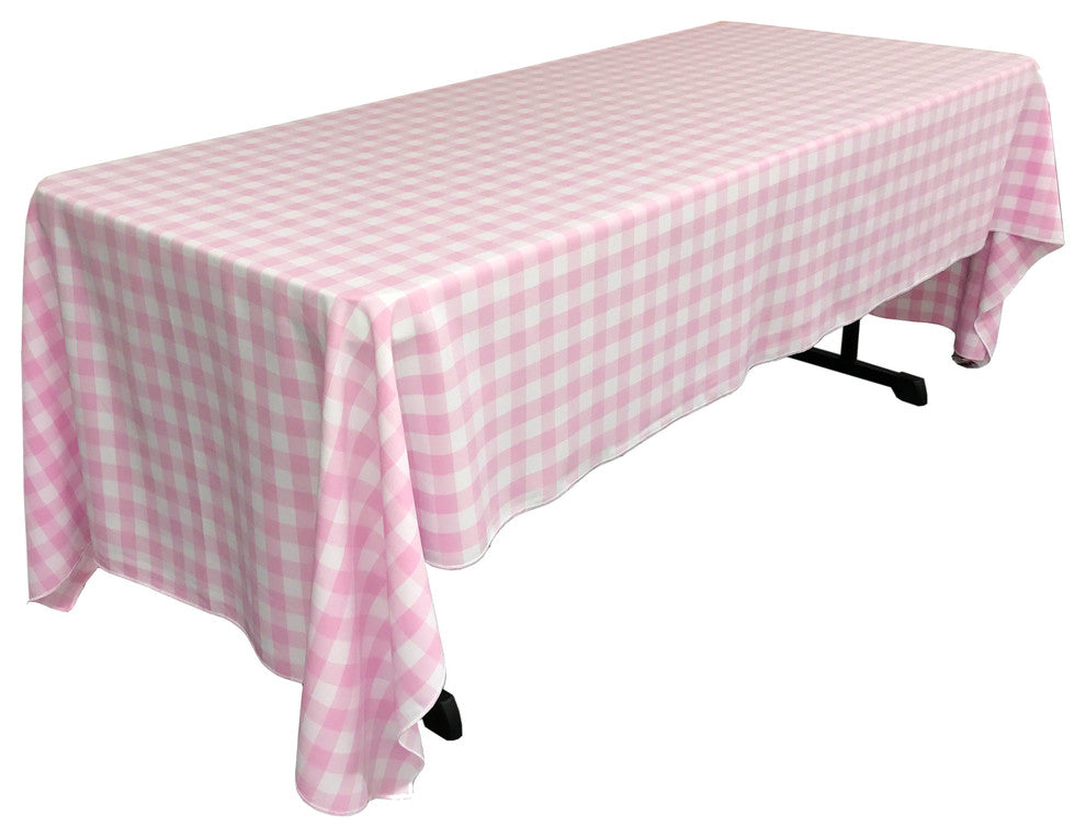Polyester Gingham Checkered 60"x120" Rectangular Tablecloth, White and Pink