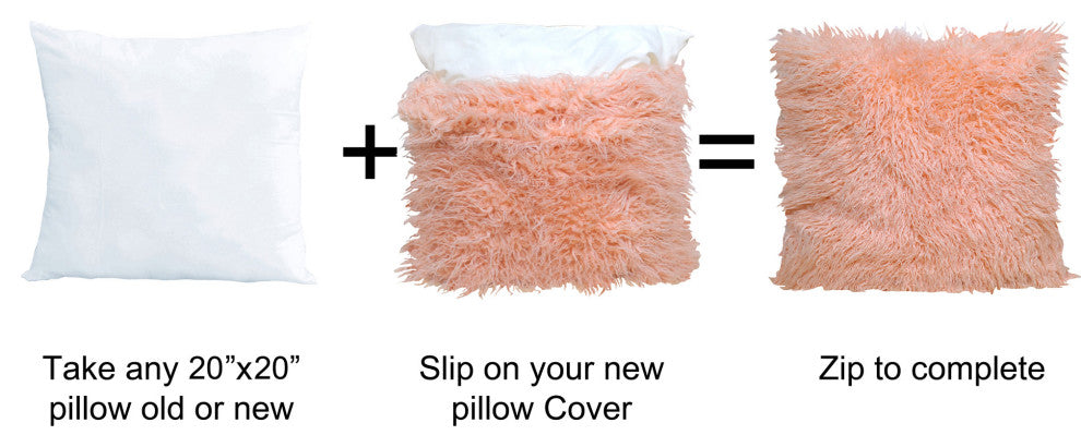 Mongolian Faux Fur 3 Piece Throw Blanket and Pillow Shell Set, Rose, 50"x60"