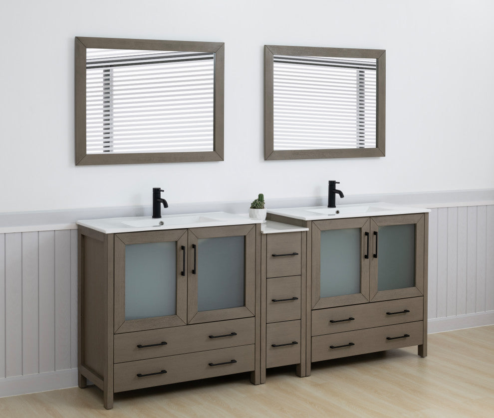 Vanity Art Vanity Set With Ceramic Top, 84", Driftwood Gray