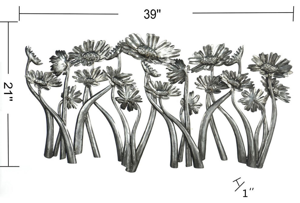 Weathered Aluminum-Metal Wall Art-Flowers-39" x 21"
