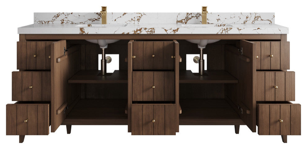 Atlanta Teak 84" Double Sink Bath Vanity, Dark Natural 2" Viola Brown