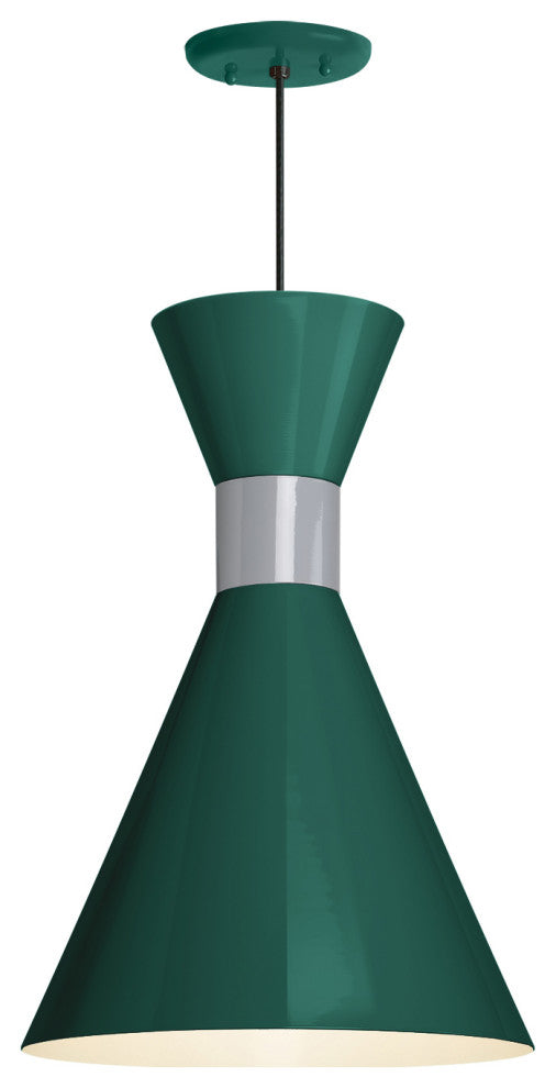 Mid Century Pendant, 10" Shade, 6' Cord, Hunter Green Shade