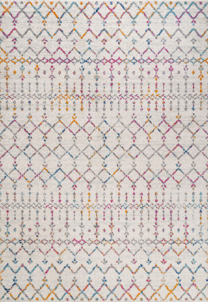 Moroccan HYPE Boho Vintage Diamond Runner Rug, Ivory/Multi, 5 X 8