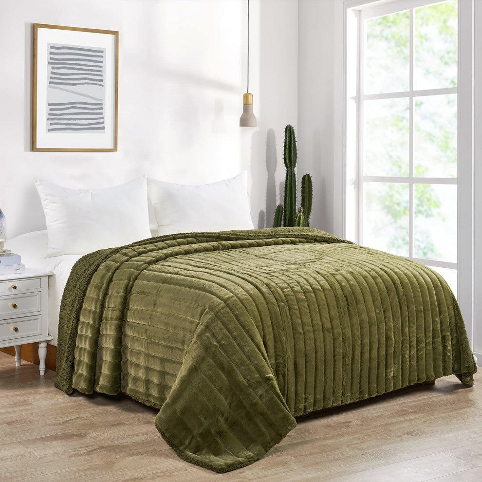 Super Mink Faux Fur Throw Blanket, Olive, 118" X 95"