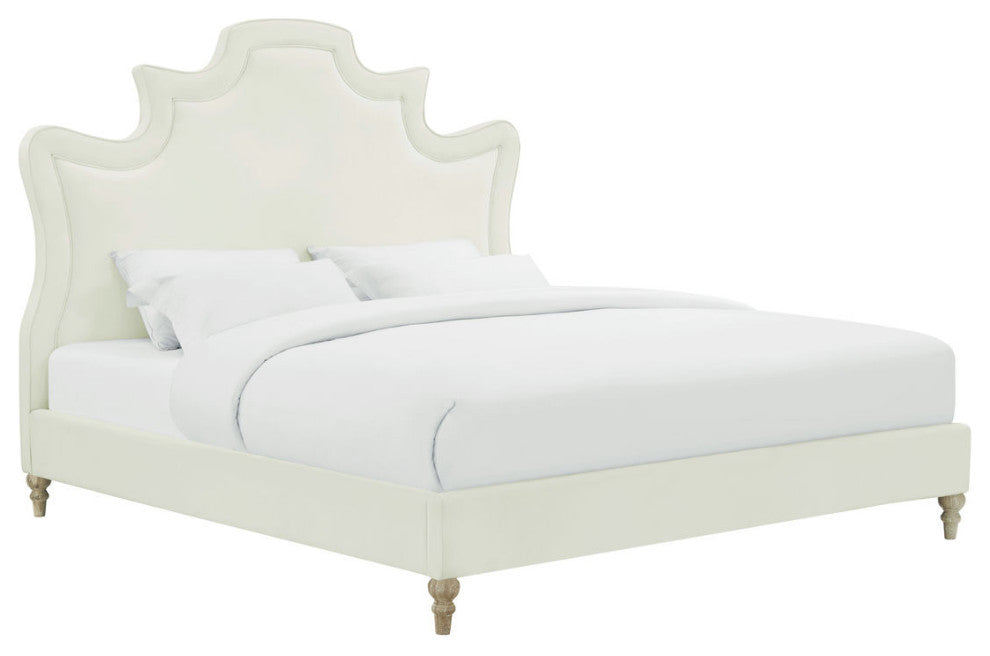 TOV Furniture Serenity Cream Velvet Bed in Queen
