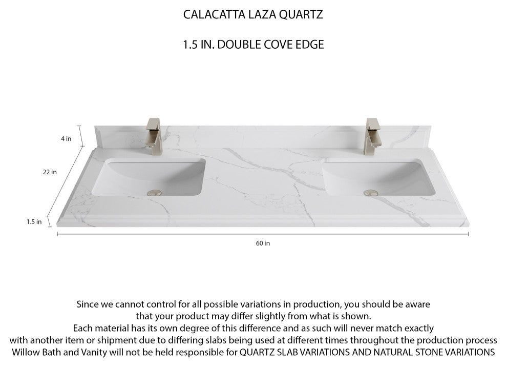Parker 60 Double Sink Bathroom Vanity in Elephant Skin Gray  1.5" Calacatta Laza