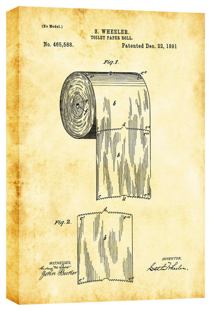Epic Graffiti "Toilet Paper Roll Vintage Patent" Giclee Canvas Wall Art, 26"x40"