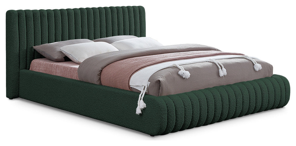 Nash Boucle Fabric Upholstered Bed, Green, Queen