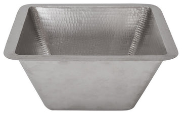 15" Square Hammered Copper Bar/Prep Sink in Nickel, 2" Drain Opening