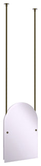 Frameless Arched Top Ceiling Hung Mirror, Antique Brass