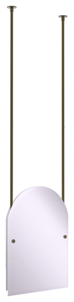 Frameless Arched Top Ceiling Hung Mirror, Antique Brass