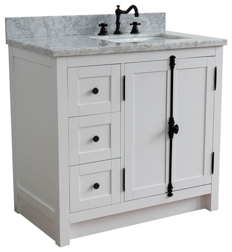 37" Vanity, Glacier Ash, White Carrara Top, Right Doors/Right Rectangle Sink