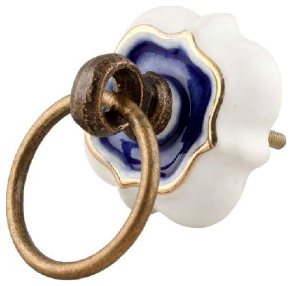 Set of Four Blue Ornate Ceramic Cabinet Knobs