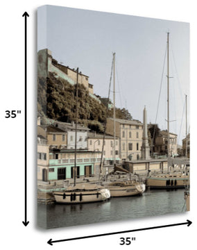 35" Picturesque Tuscan Village on a Harbour Giclee Wrap Canvas Wall Art
