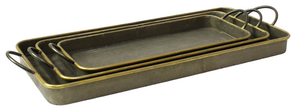 HomeRoots Set of 3 Nesting Galvanized Metal and Gold Serving Trays