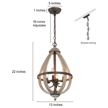 LNC Pitaya 4-Light Farmhouse Antique Wood Lantern Cage Chandelier