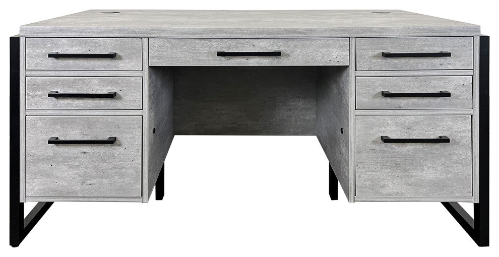 Modern Wood Laminate Double Pedestal Executive Desk, Concrete Gray