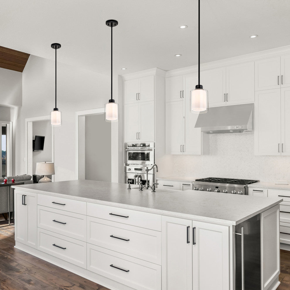 Daley 1-Light Matte Black Mini Pendant With Clear Glass and White Glass Shades