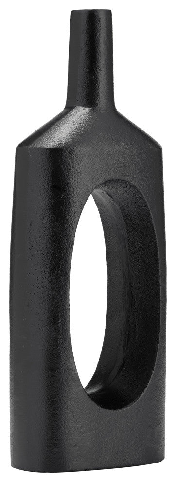 Metal, 16"H, Tall Modern Open Cut Out Vase, Black